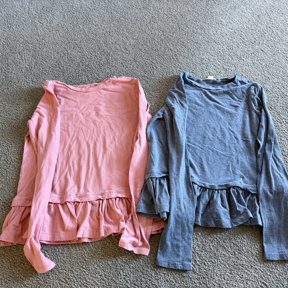 J Crew Girls Long-Sleeve Ruffle Hem Top - Pink and Blue